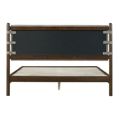 Modern Queen Bed Frame Set with 2 Nightstands - Gray/Walnut