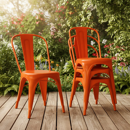 Set of 4 Stackable Indoor/Outdoor Metal Dining Chairs - Orange