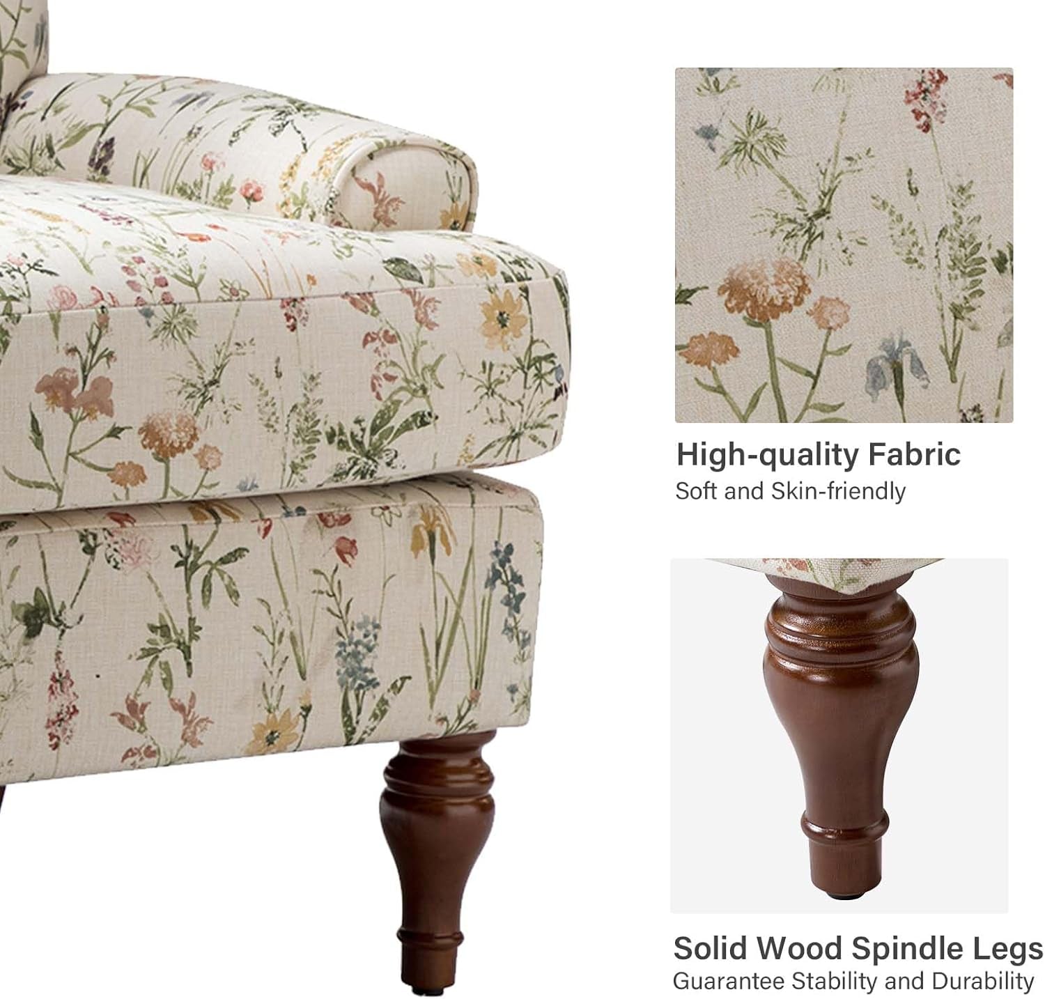 Floral Upholstered Accent Chair With Removable Cushions
