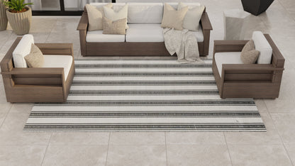 Vertical Stripe Black &amp; Grey Outdoor Mat