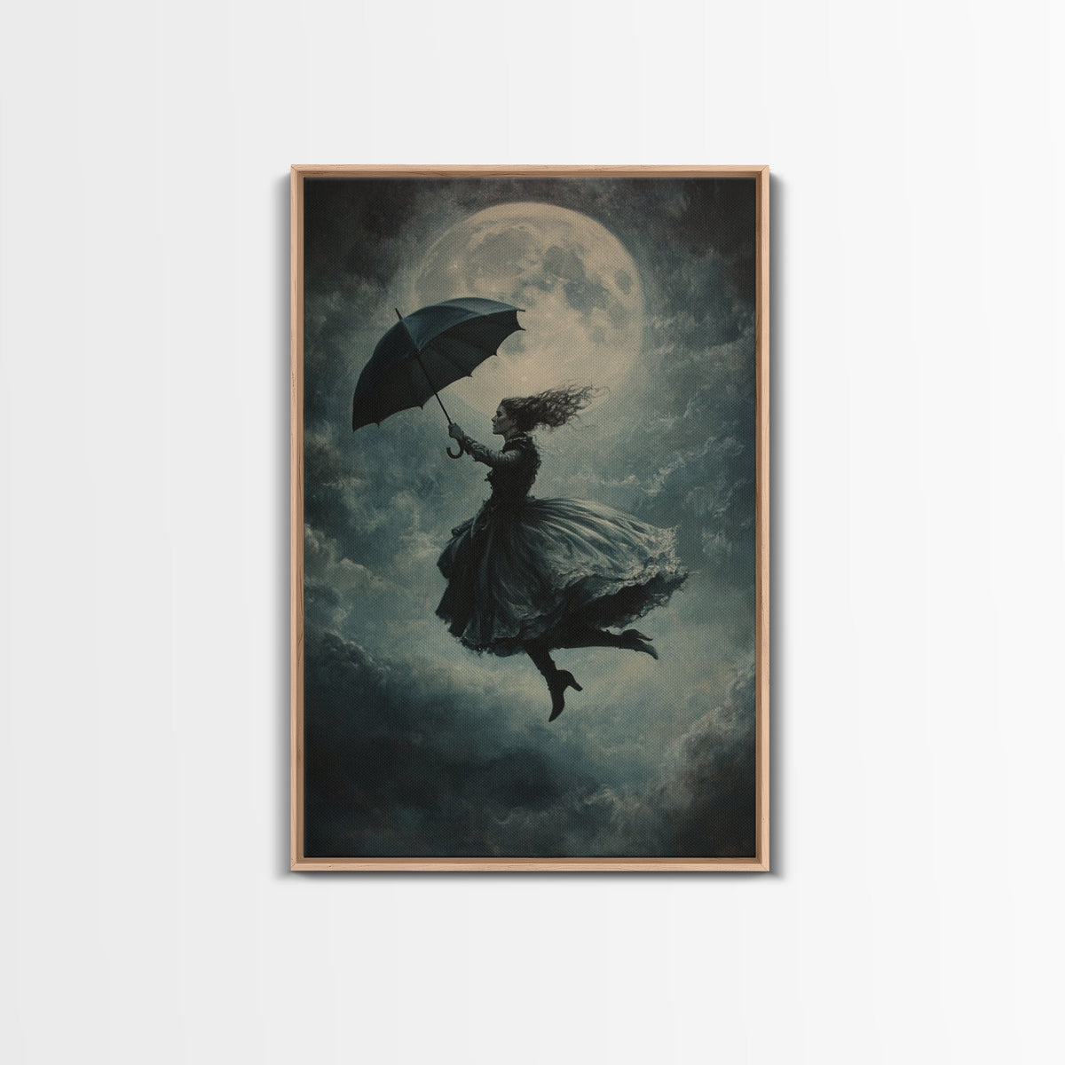 The Witch and her Umbrella Framed Canvas