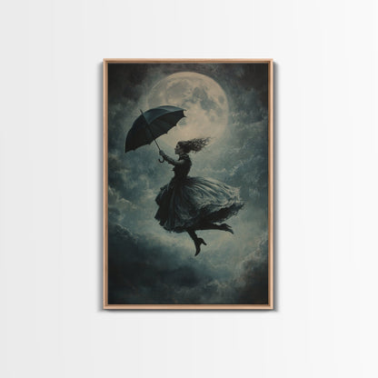 The Witch and her Umbrella Framed Canvas