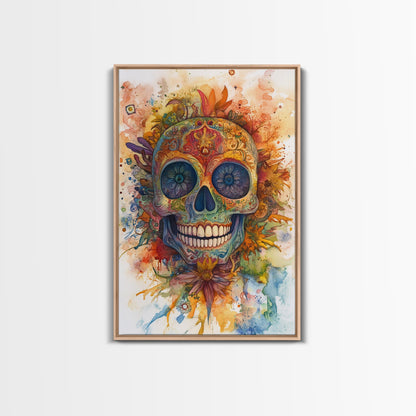 Sugar Skull Painting - Day of The Dead Framed Canvas