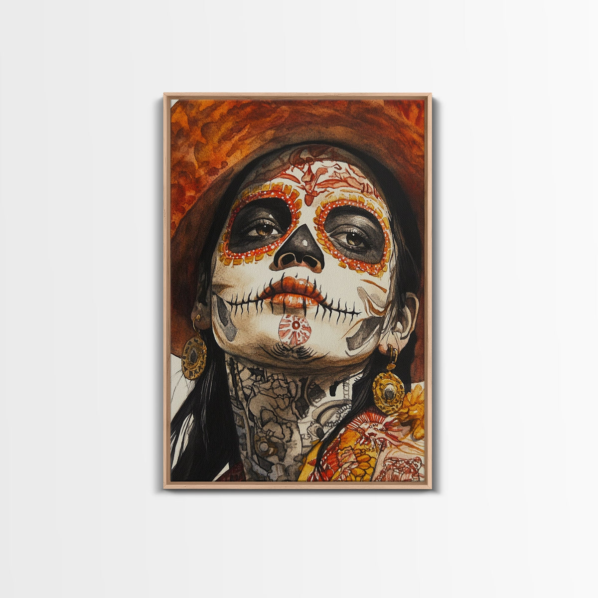 Day Of The Dead Portrait Framed Canvas Print
