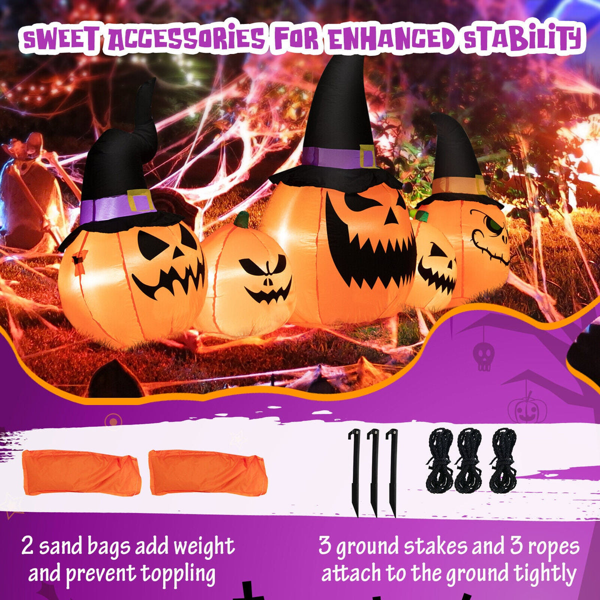 8 Ft Inflatable Pumpkin Family - Waterproof Halloween Yard Decoration with LED Lights