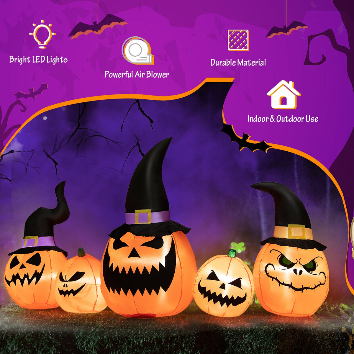 8 Ft Inflatable Pumpkin Family - Waterproof Halloween Yard Decoration with LED Lights