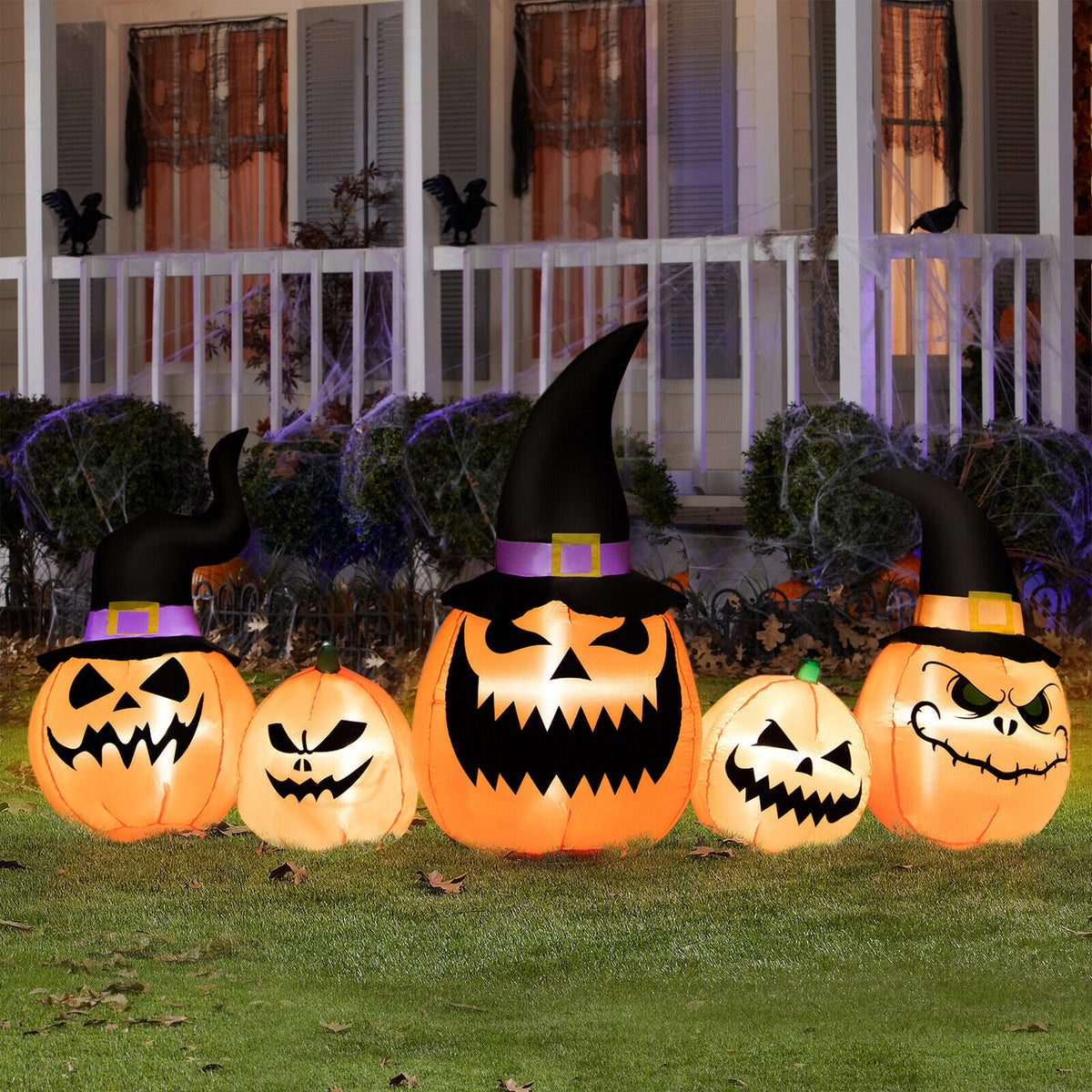 8 Ft Inflatable Pumpkin Family - Waterproof Halloween Yard Decoration with LED Lights