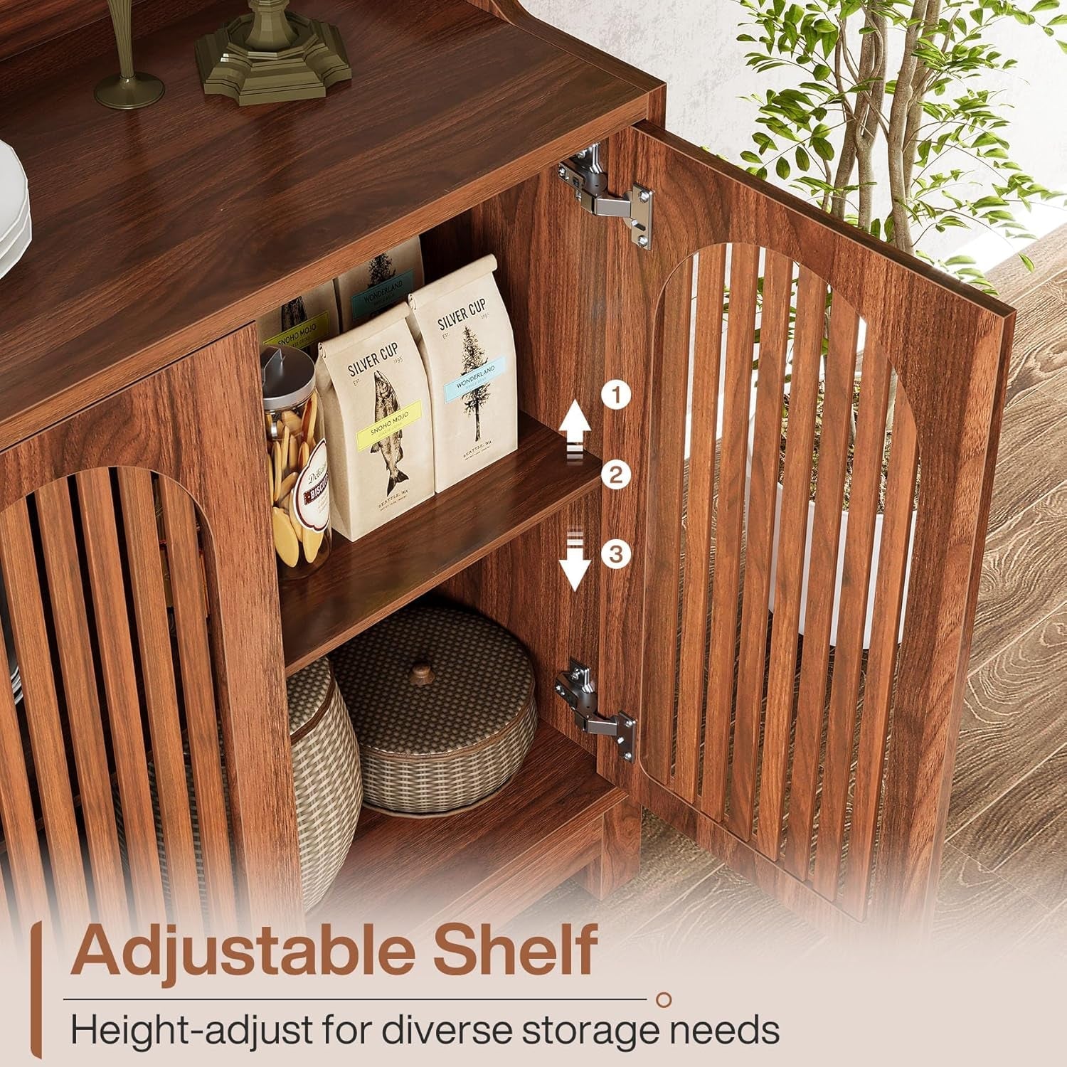 57 InchModern  Farmhouse Sideboard Cabinet With Adjustable Shelves