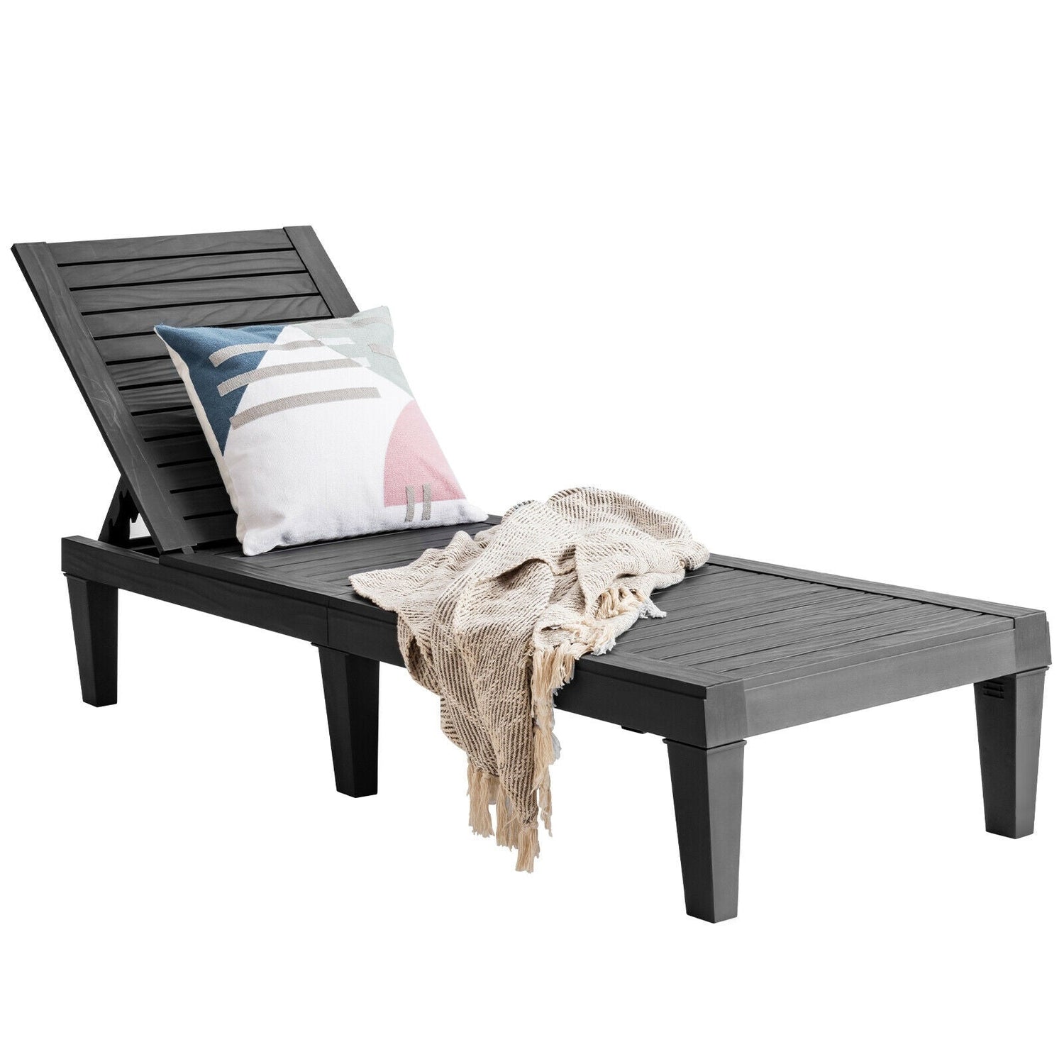 Outdoor Recliner with Adjustable Backrest - Black, Gray, Brown