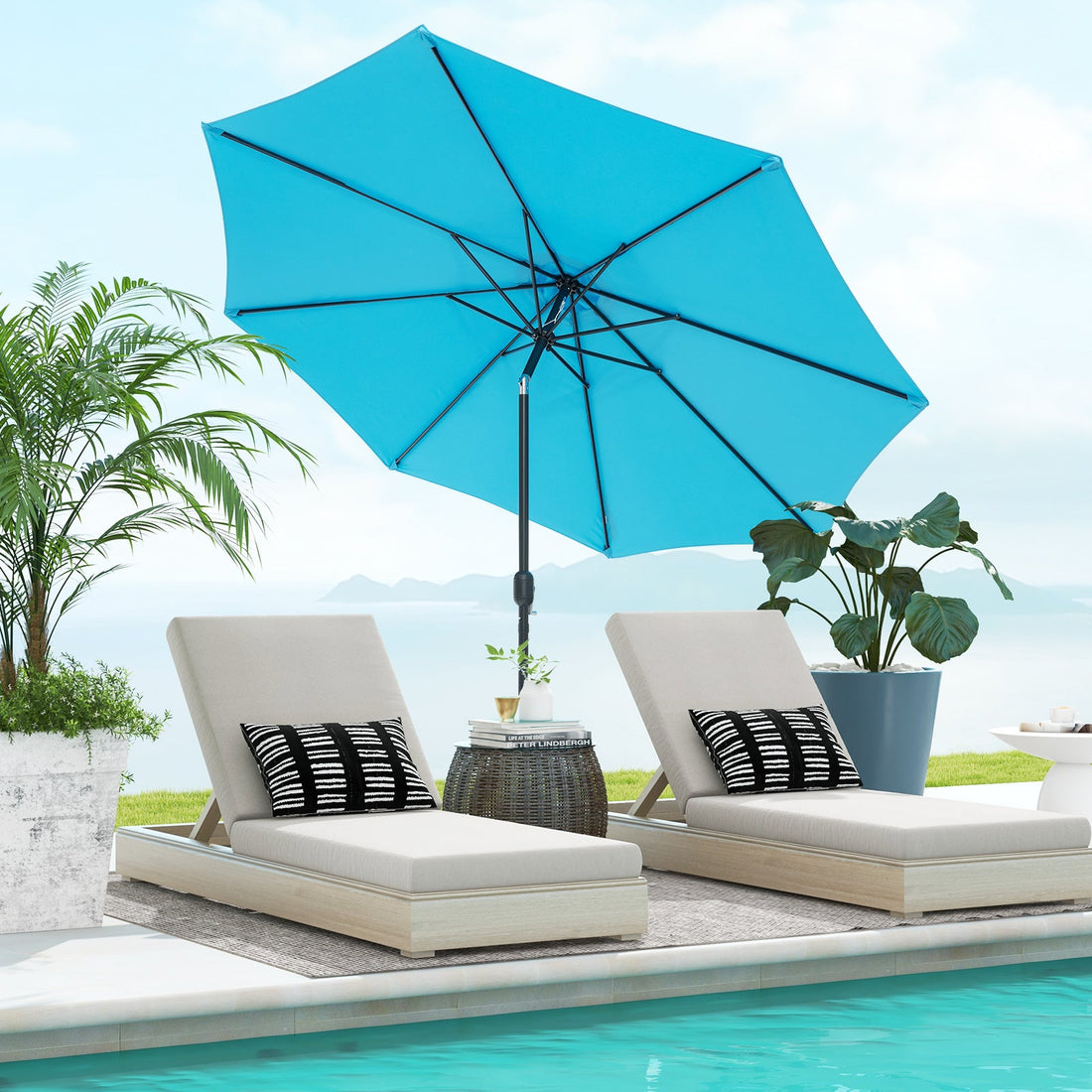 10 Ft Outdoor Patio Umbrella with Tilt and Crank - 7 Colors