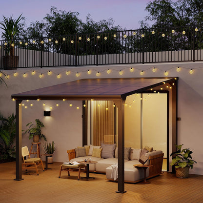 Hardtop Lean-to Pergola with Polycarbonate Roof for Patio or Deck