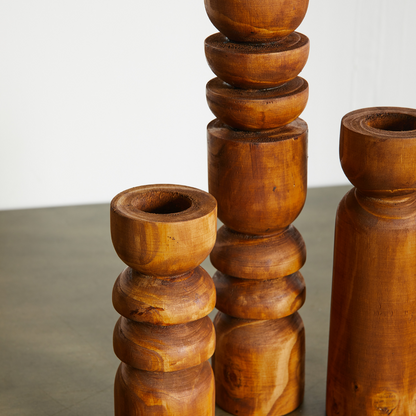 Abstract Wooden Tealight Totem Candle Holders
