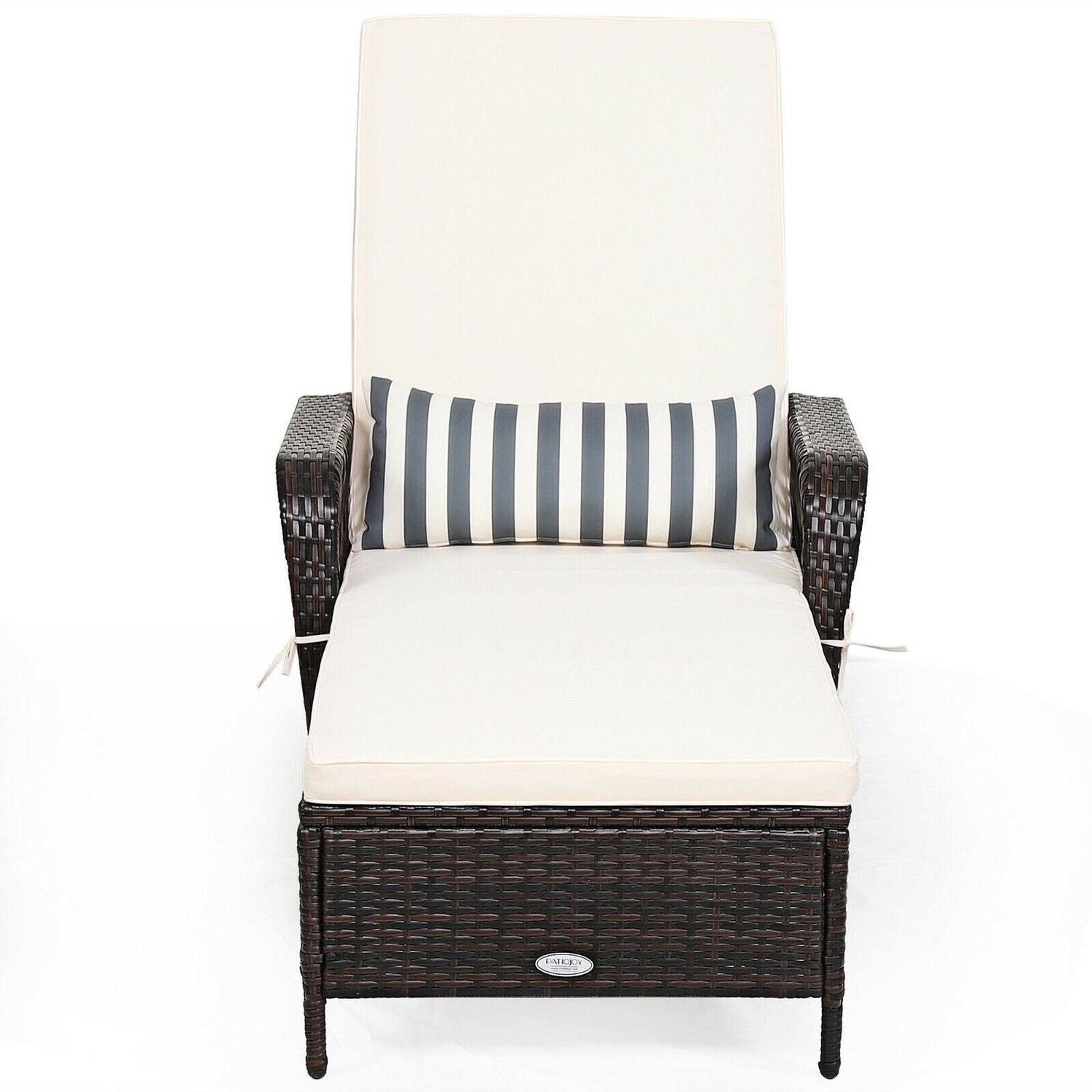 Outdoor Wicker Chaise Loung with Adjustable Backrest and Pillow