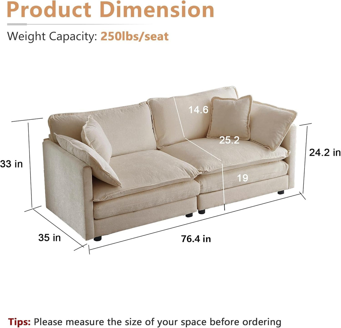 Chenille 76 Inch Loveseat Sofa - Beige