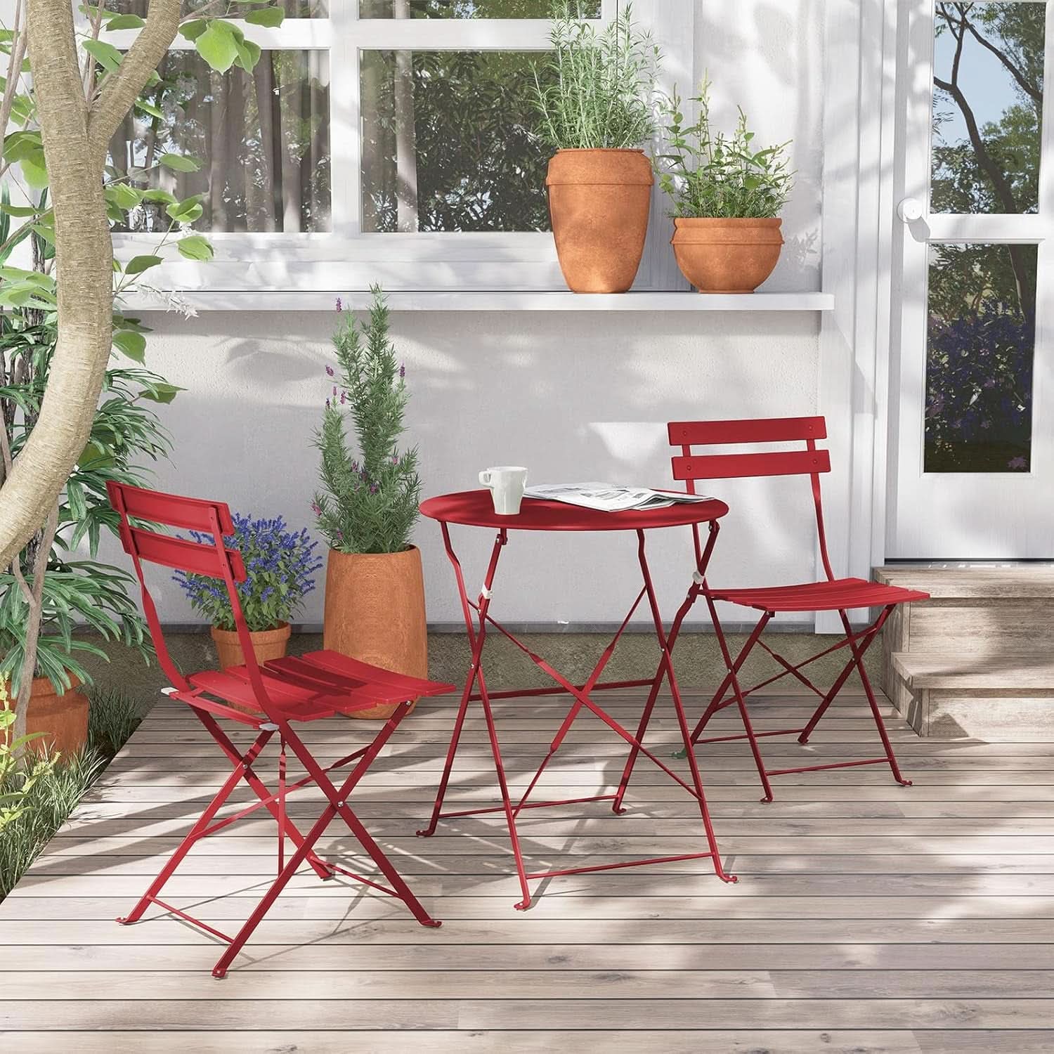 3-Piece Folding Outdoor Bistro Set in Red