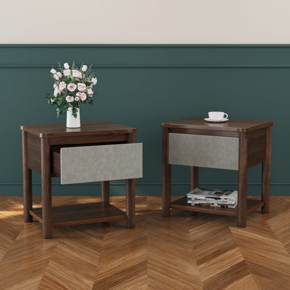 Modern King Bed Frame Set with 2 Nightstands - Gray/Walnut