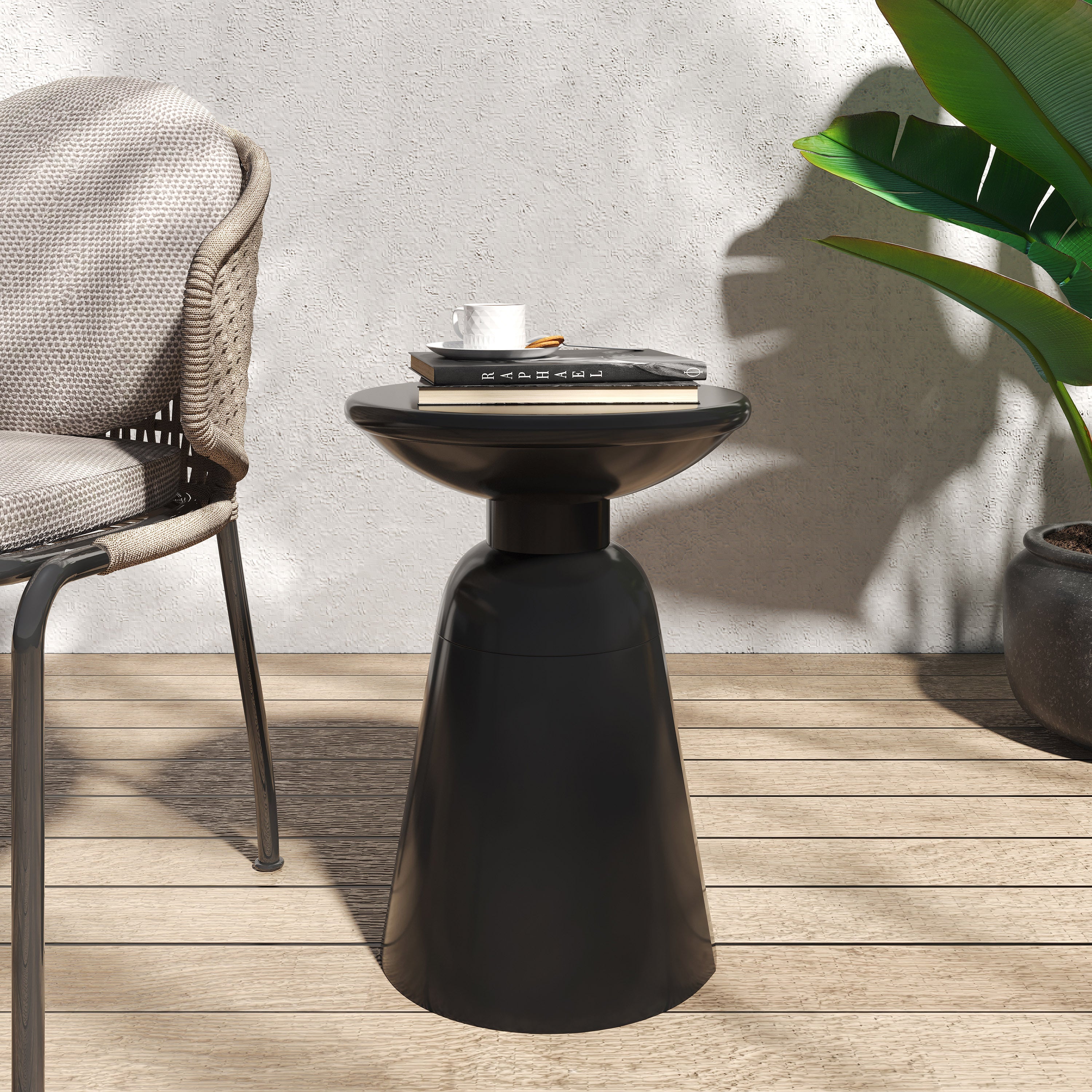 Modern Outdoor Metal End Table in Black Finish