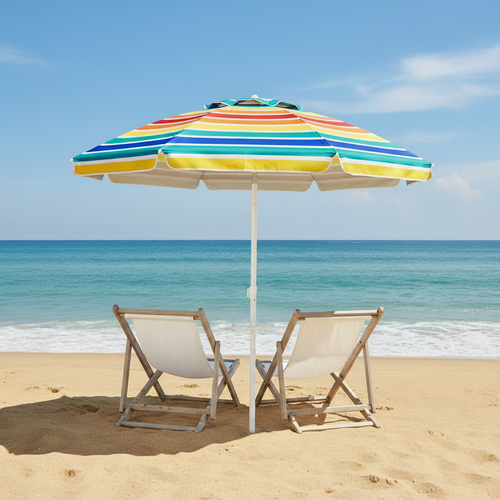 7.2 Ft Portable Outdoor Beach Umbrella with Sand Anchor and Tilt Mechanism