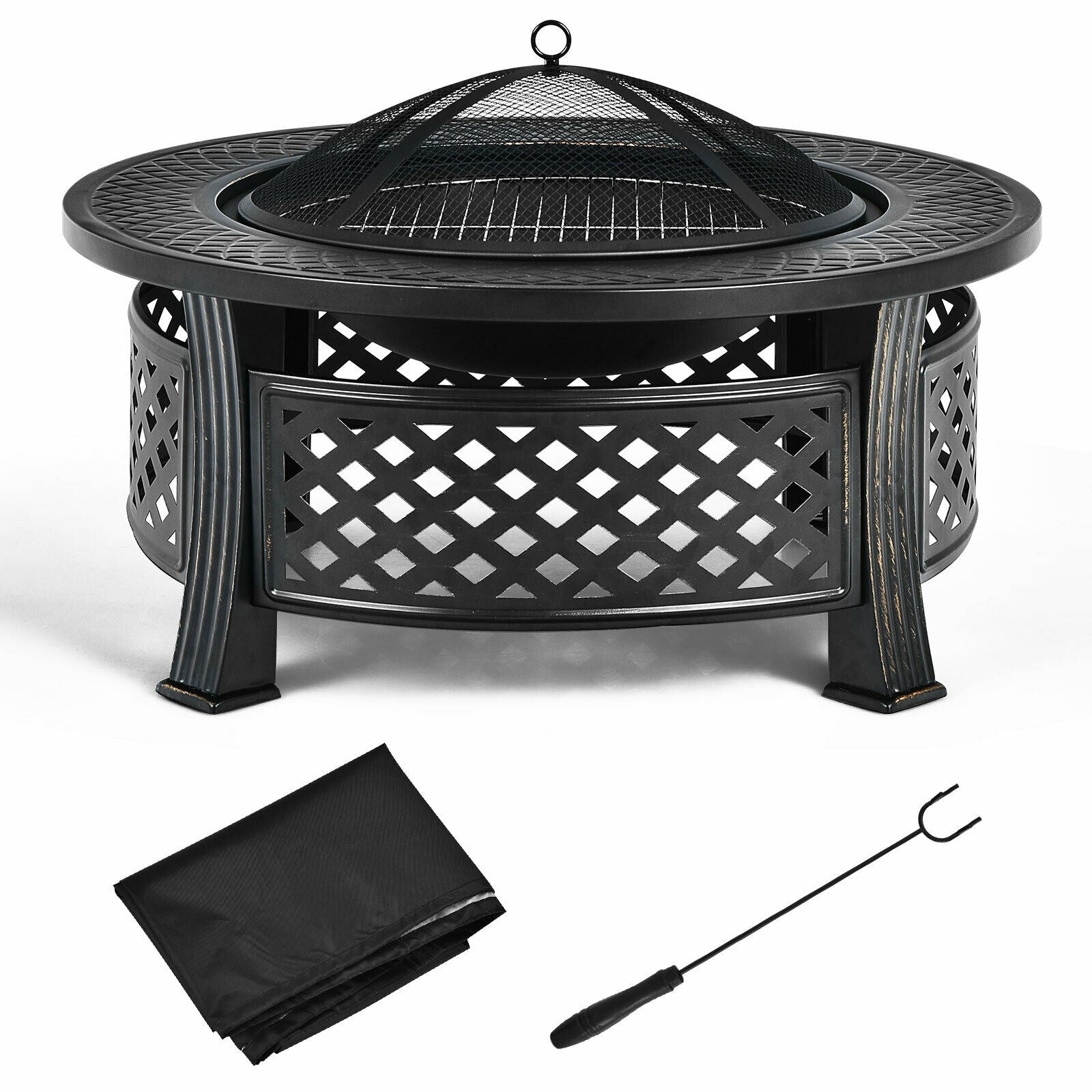 Outdoor Fire Pit with BBQ Grill and High-Temp Resistance Finish