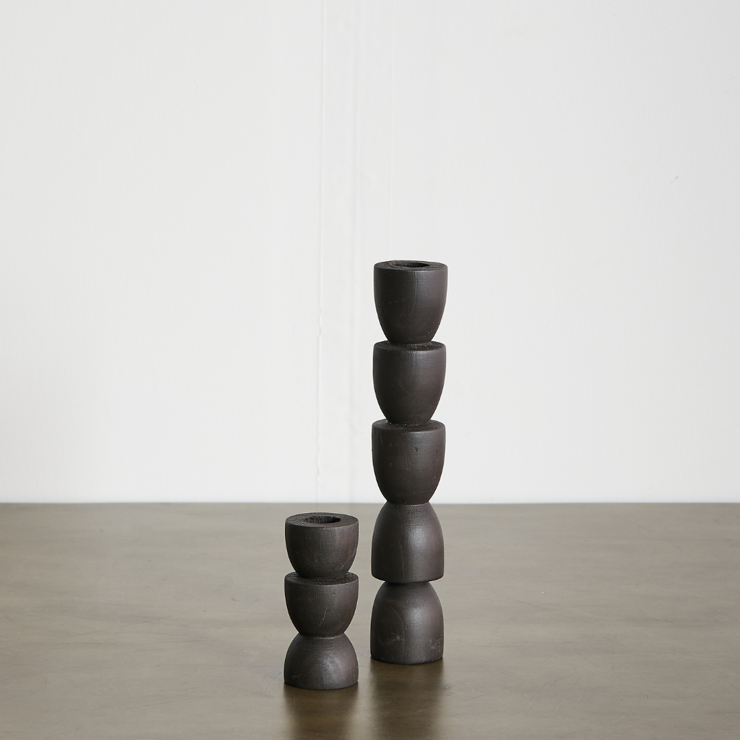 Totem Pine Wood Taper Candlestick Holders - Multiple Colors and Sizes