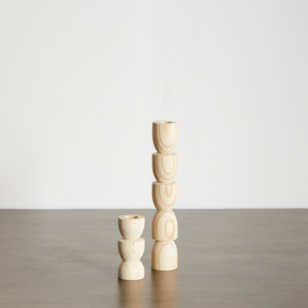 Totem Pine Wood Taper Candlestick Holders - Multiple Colors and Sizes