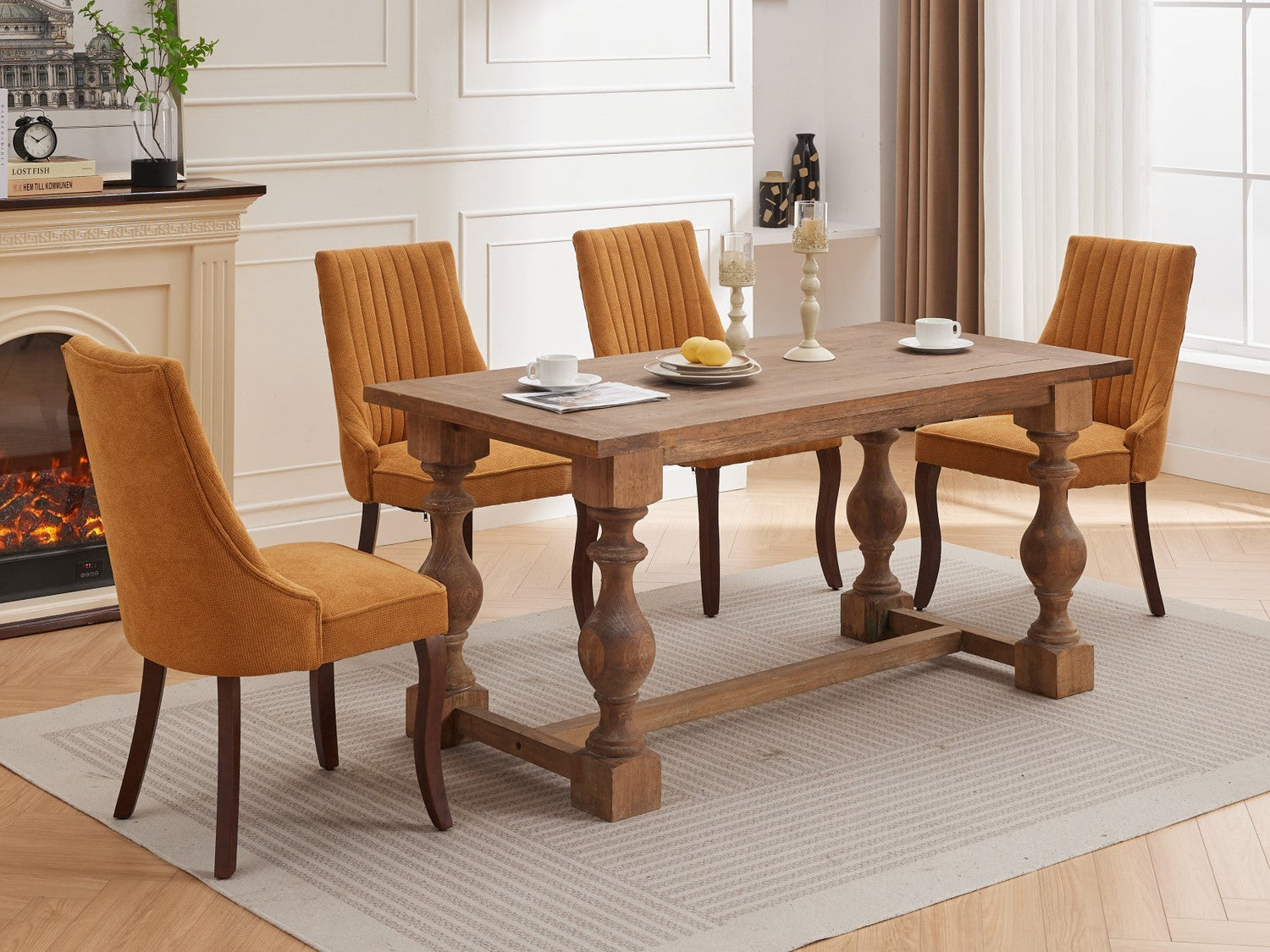 Set of 2 Rayon Cloth Flocking Linen Dining Chairs