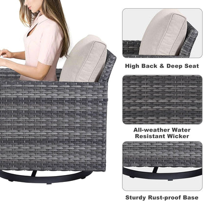 Oversize Outdoor Wicker Patio Sofa Set With 2 Swivel Chairs, 2 Ottomans, and Coffee Table in Grey/Beige