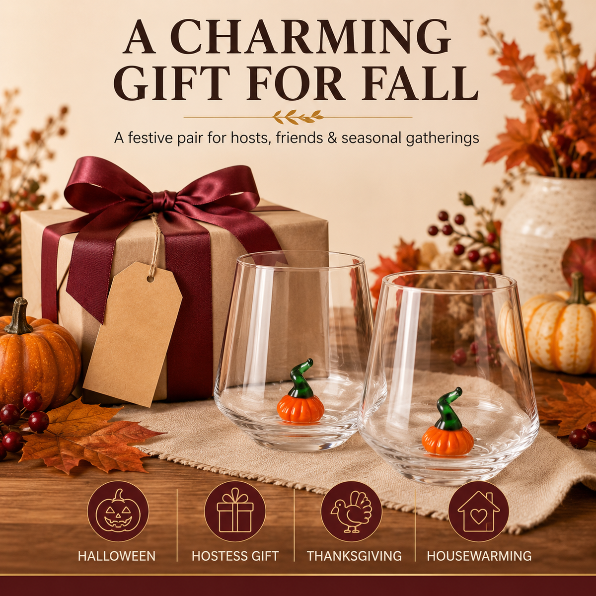 Set of 2 Pumpkin Decorative Drinkware - 12oz Clear
