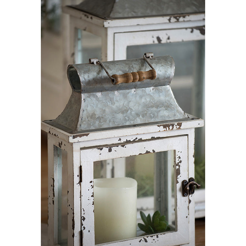 Rustic Wooden Hurricane Lanterns - Set of 2