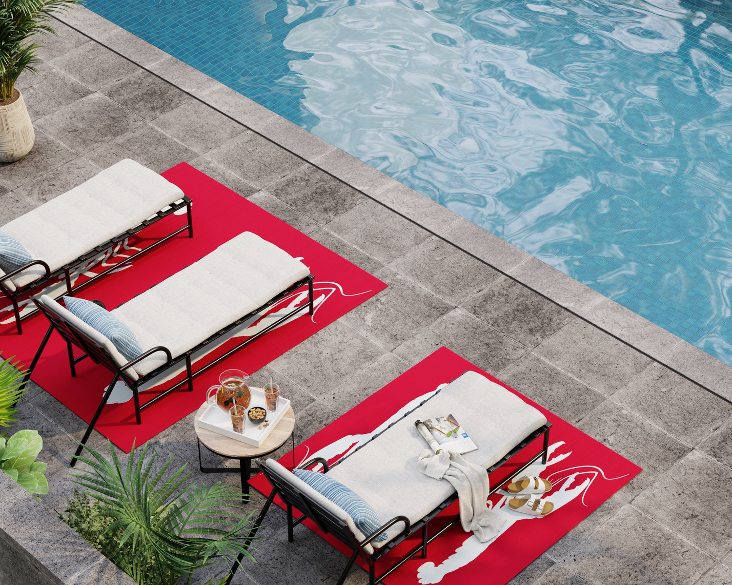 Double Lobster Red &amp; Aqua Outdoor Mat