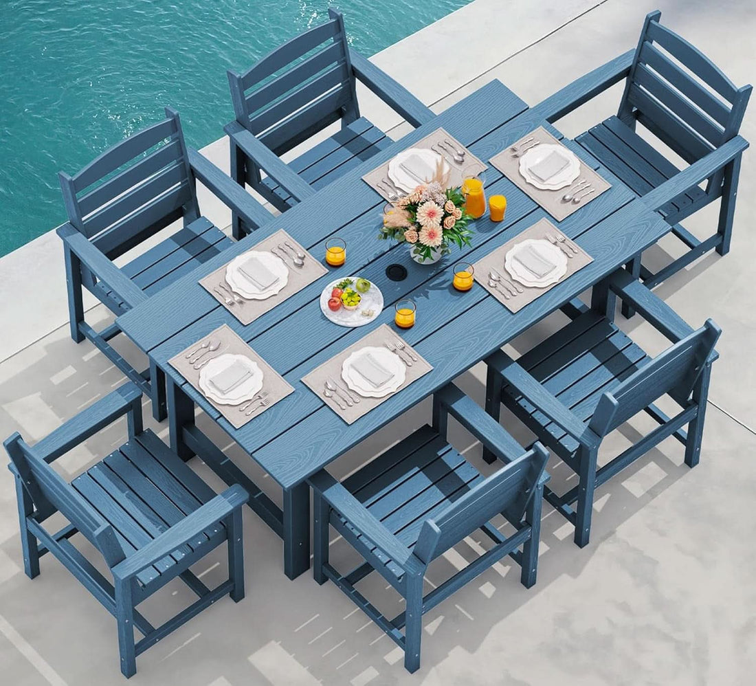 7 Piece Indoor/Outdoor HDPE Dining Set in Blue