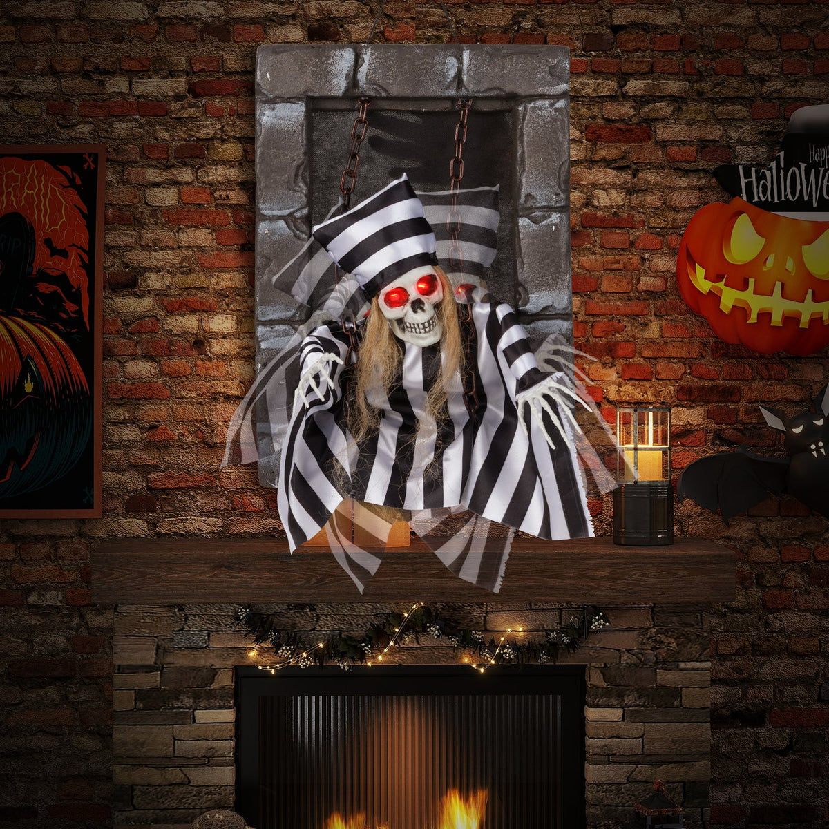 Animated Halloween Decoration - 18 Inch Skeleton Prisoner
