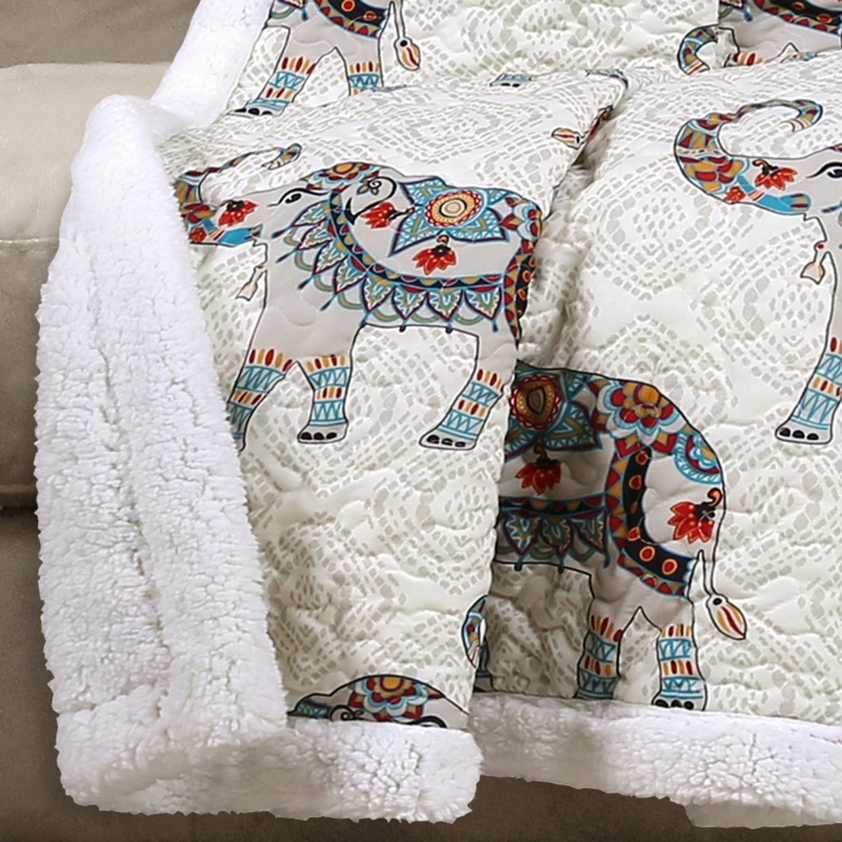 Hati Elephants Sherpa Throw - 3 Colors