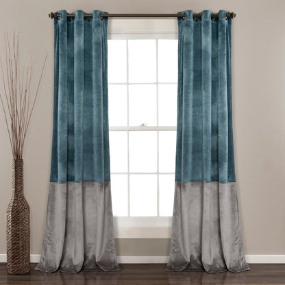 Prima Velvet Color Block Room Darkening Window Curtain Panel Set