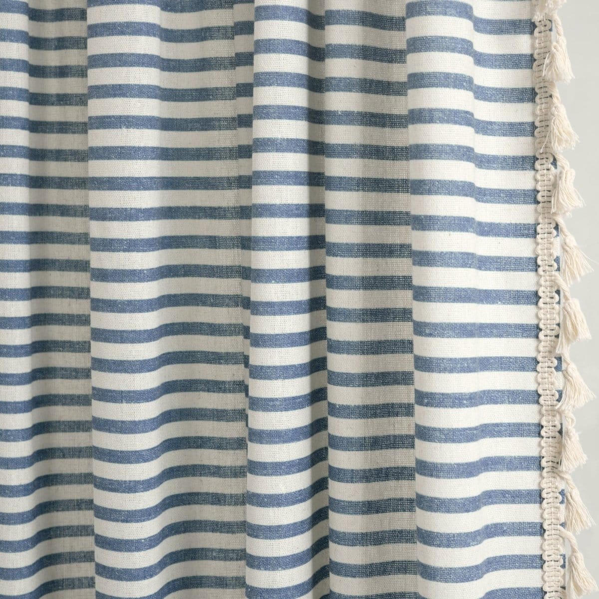 Boho-Coastal Horizontal Ticking Stripe Tassel Window Curtain Panel Sets