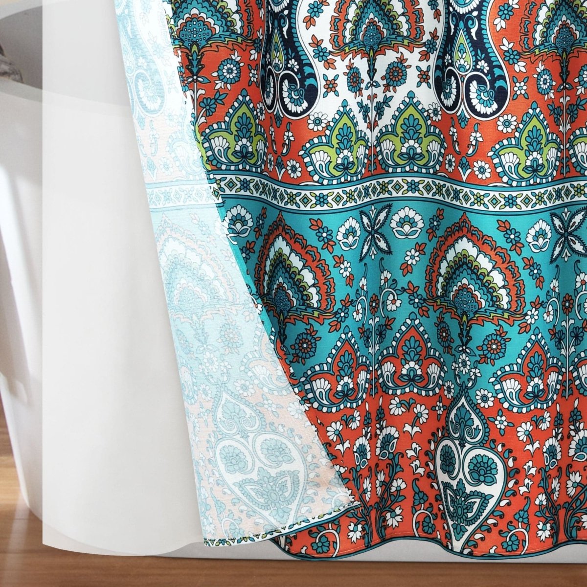 Bohemian Meadow Shower Curtain w/ Liner &amp; Hooks - Complete Set