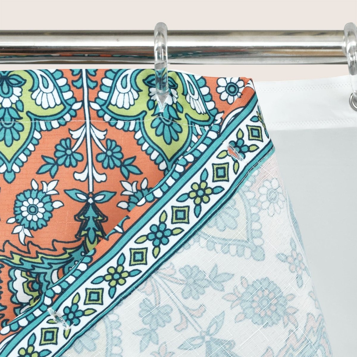 Bohemian Meadow Shower Curtain w/ Liner &amp; Hooks - Complete Set