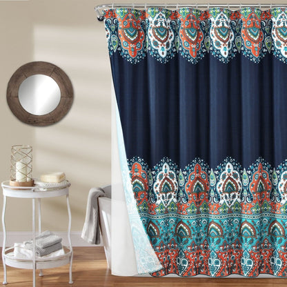 Bohemian Meadow Shower Curtain w/ Liner &amp; Hooks - Complete Set