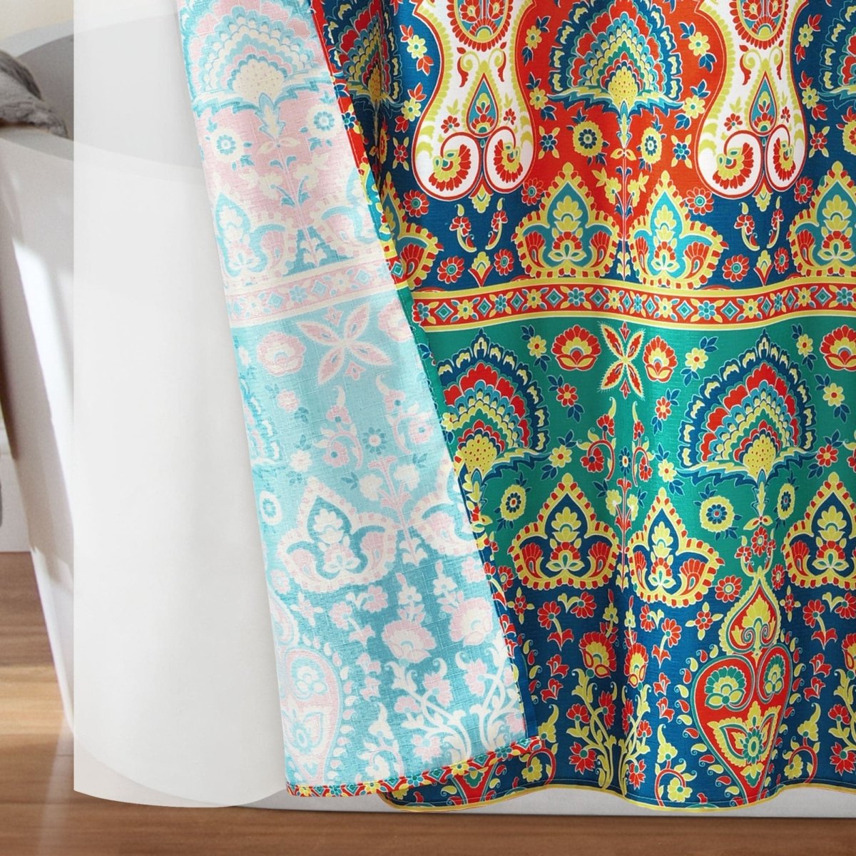 Bohemian Meadow Shower Curtain w/ Liner &amp; Hooks - Complete Set