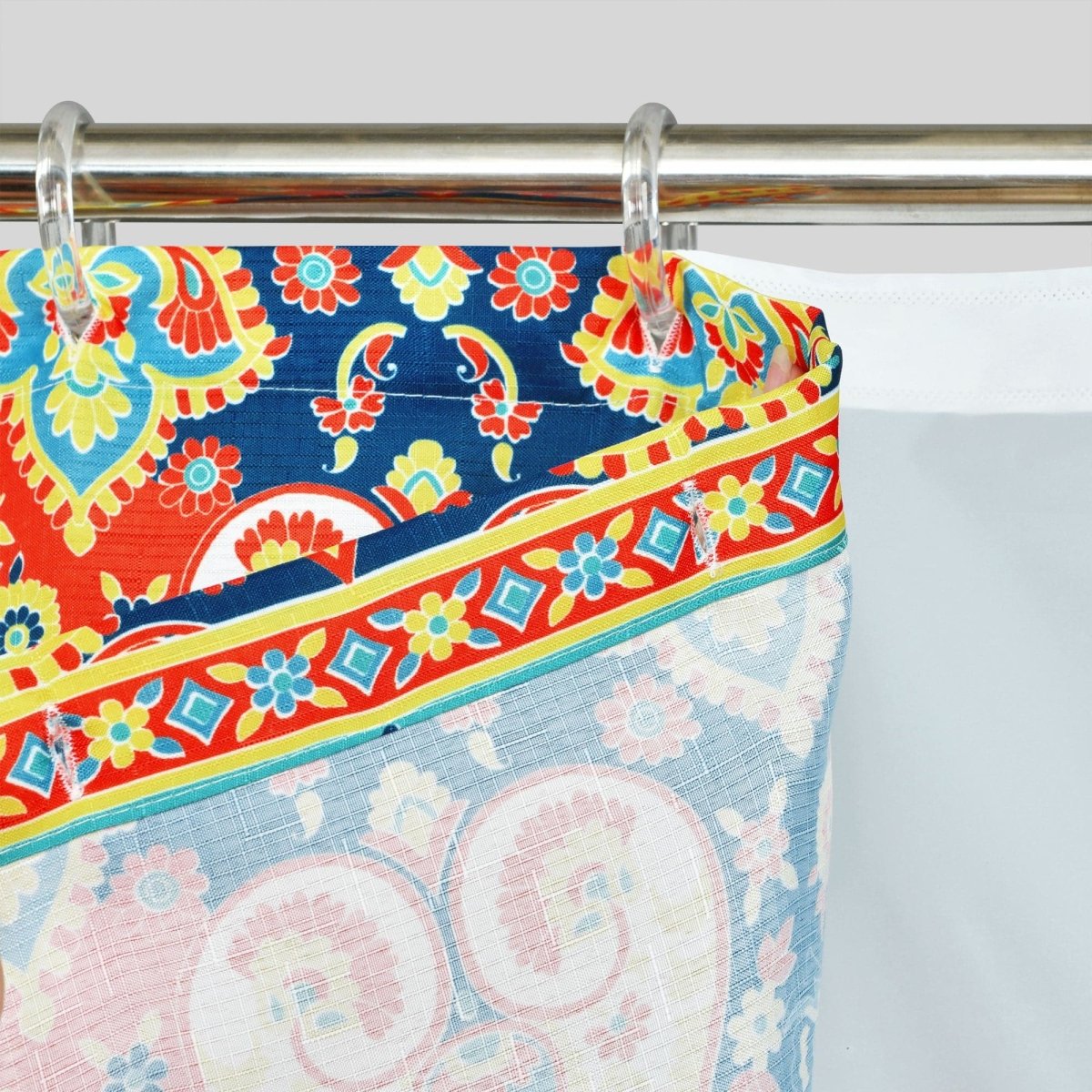 Bohemian Meadow Shower Curtain w/ Liner &amp; Hooks - Complete Set