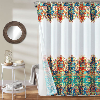 Bohemian Meadow Shower Curtain w/ Liner &amp; Hooks - Complete Set