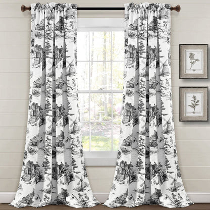 French Country Toile Room Darkening Window Curtain Sets