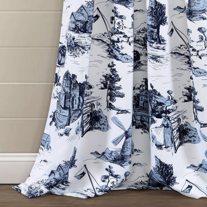 French Country Toile Room Darkening Window Curtain Sets