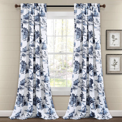 French Country Toile Room Darkening Window Curtain Sets