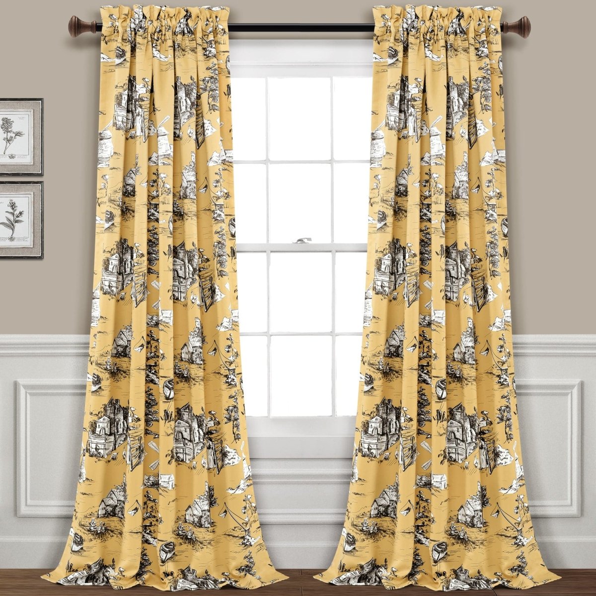 French Country Toile Room Darkening Window Curtain Sets