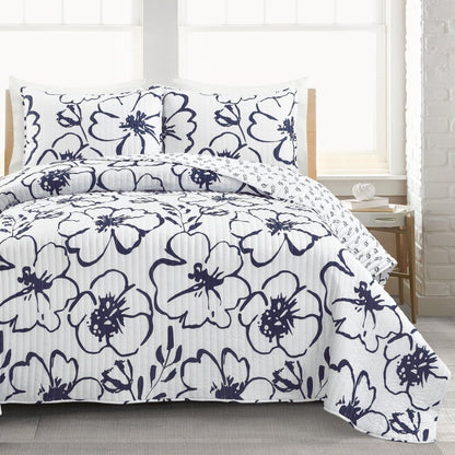 Scandinavian Reversible Floral Quilt 3 Piece Set - 2 Colors