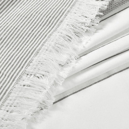 Stripe Yarn Dyed Tassel Fringe Woven Cotton Shower Curtain