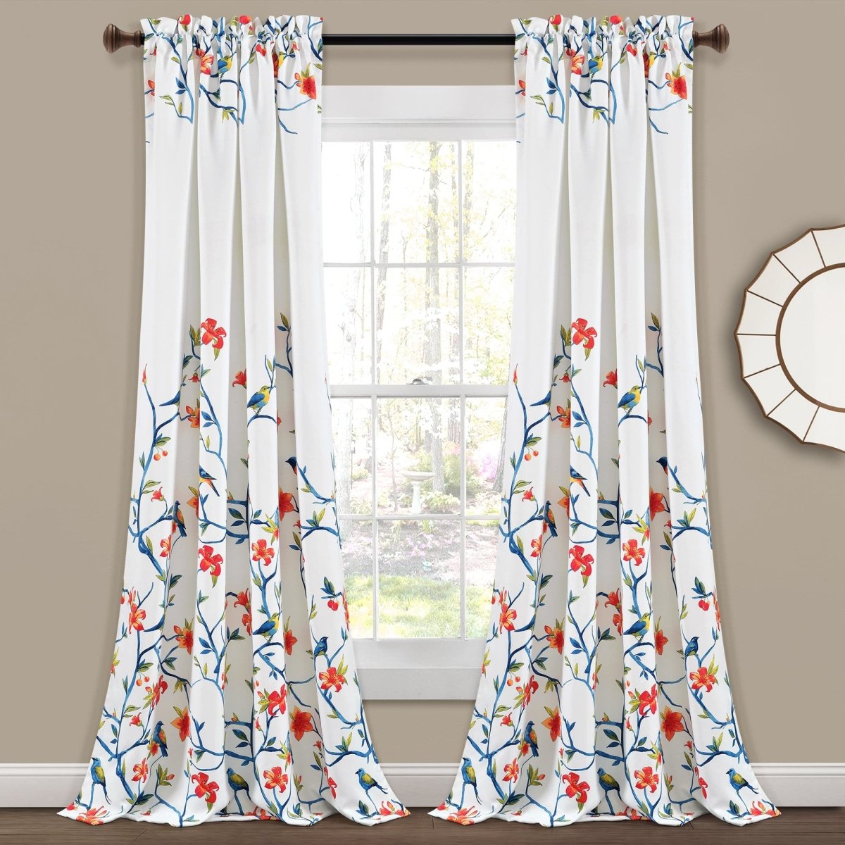 Neela Birds Light Filtering Window Curtain Panel Sets