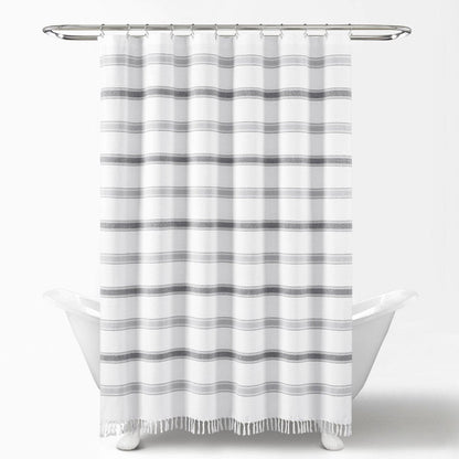 Stripe Woven Textured Yarn Dyed Recycled Cotton Shower Curtain