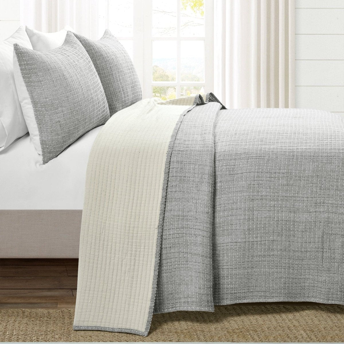 Solid Kantha Pick Stitch Yarn Dyed Cotton Woven Quilt Sets - 5 Colors